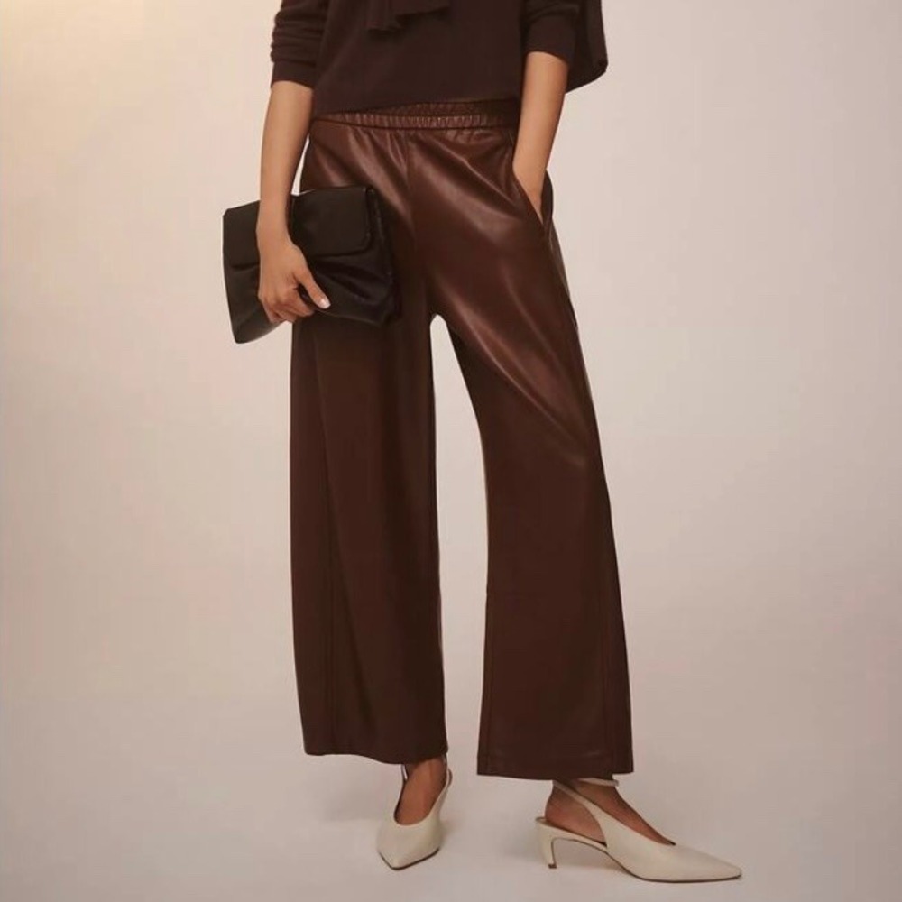Anthropologie Pilcro The‎ Izzie Faux Leather Barrel Pants Chocolate Brown XL